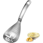 Heavy Duty Food Grade Stainless Steel: Multifunction Potato Masher w Slotted Spoon, Egg Separator, Grinder Kitchen Gadget, Easy Clean & Dishwasher Safe.