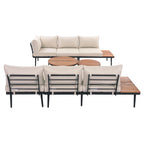 6-Pc Outdoor Sectional Sofa & Nesting Coffee Tables Set, Acacia Wood