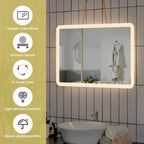 LED Wall-mounted Bathroom Rounded Arc Corner Mirror with Touch Control 28x20 Inch