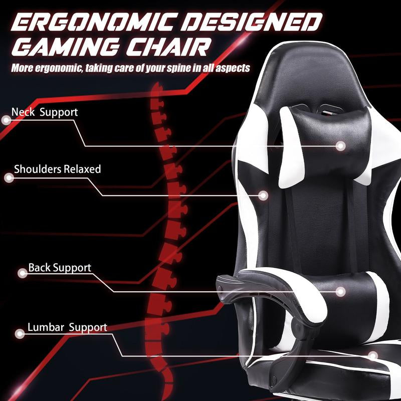 Bellemave Office  Gaming Chairs for Adults PU Leather Gaming or Office Chair with Footrest 360°Swivel Adjustable Lumbar Pillow Comfortable Computer Chair Ergonomic Design