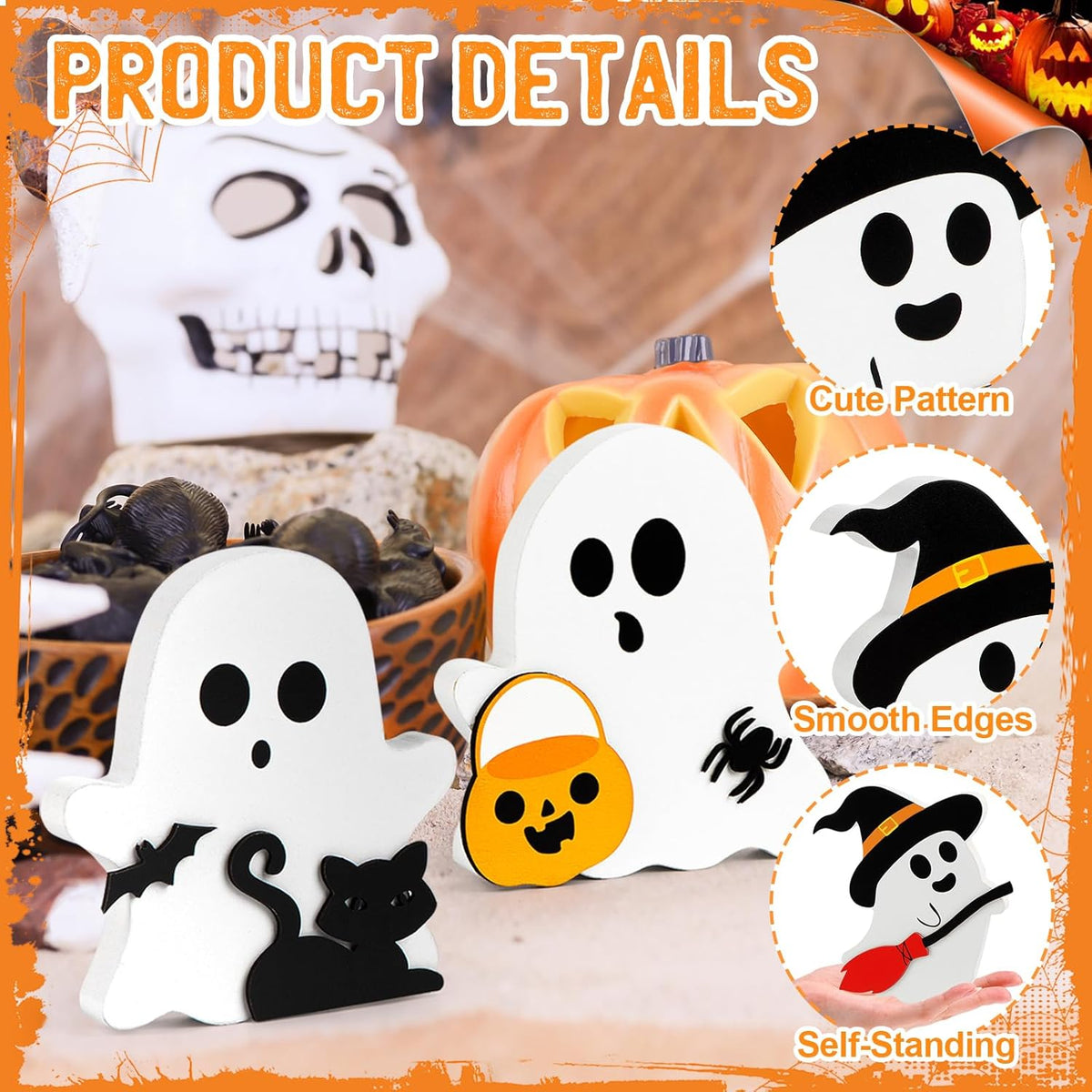 Cute Ghost Halloween Wooden Decor Set of 3