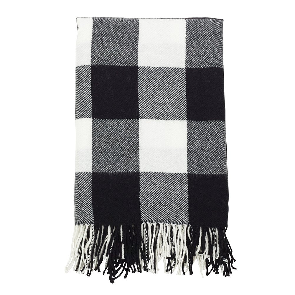 Fennco Styles Classic Buffalo Check Fringe 50 x 60 Inch Throw - Red Throw Blanket for Couch, Living Room, Bedroom, Christmas, Holiday and Home Décor