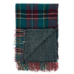 Fennco Styles Reversible Plaid Herringbone Fringe Throw Blanket 50" W x 60" L – Green Knitted Blanket for Couch, Bedroom and Living Room Décor