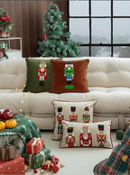 Fennco Styles Embroidered Sequin Nutcracker Velvet Throw Pillow Cover 18" W x 18" L - Green Festive Cushion Case for Home, Christmas, Winter Holidays Décor, and Special Occasions