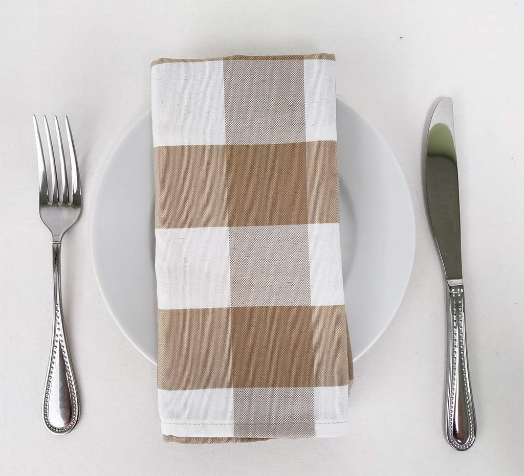 Fennco Styles Buffalo Check Design Cloth Napkins 18" W x 18" L, Set of 4 - Handmade in USA - Plaid Rustic Dinner Napkins for Everyday Use, Banquet, Holiday, Family Gathering and Special Occasion