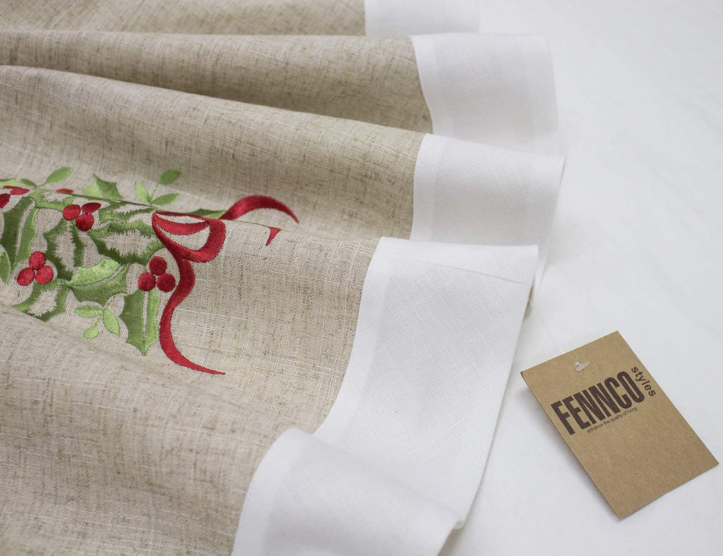 Fennco Styles Embroidered Holly Christmas Tree Holiday Decorative Tree Skirt