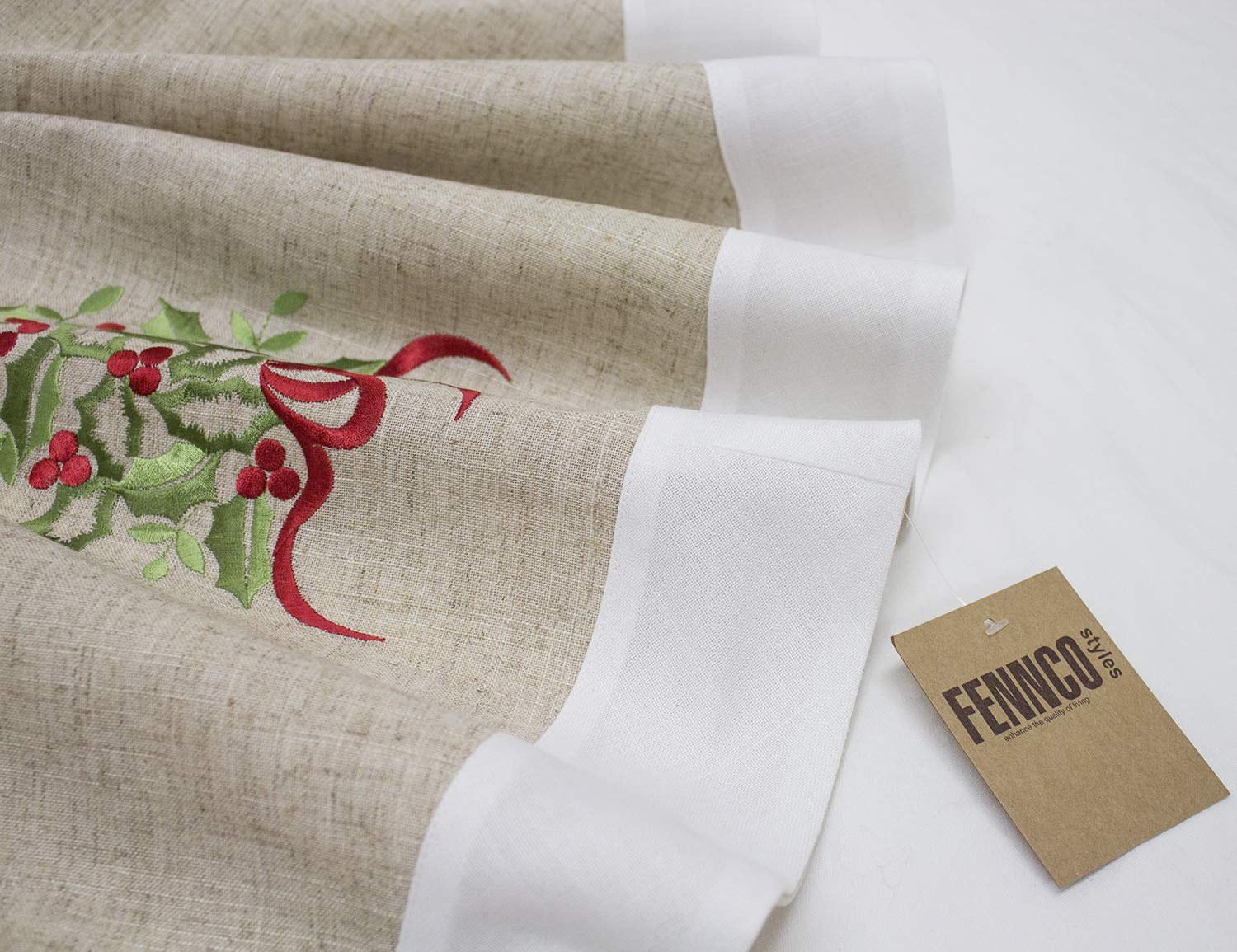 Fennco Styles Embroidered Holly Christmas Tree Holiday Decorative Tree Skirt