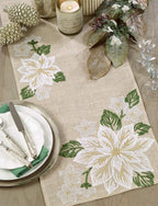 Fennco Styles Floral Embroidery Table Runner 16 x 70 Inch Rectangular – Natural Table Cover for Home Décor, Dining Table, Banquets, Easter, Holidays and Special Occasions