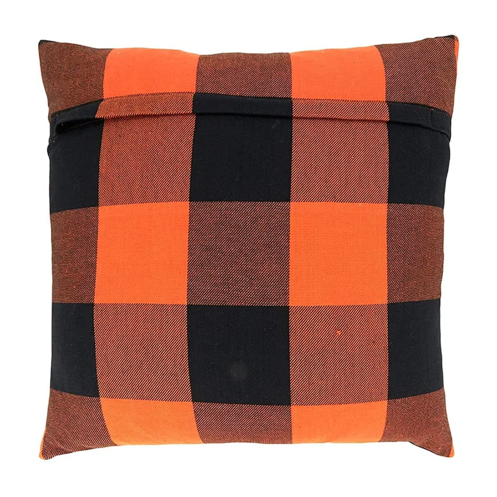 Fennco Styles Rustic Buffalo Plaid Design Cotton Decorative Throw Pillow 13 x 20 Inch - Orange Black Holiday Accent Pillow for Home, Couch, Living Room, Bedroom and Office Décor