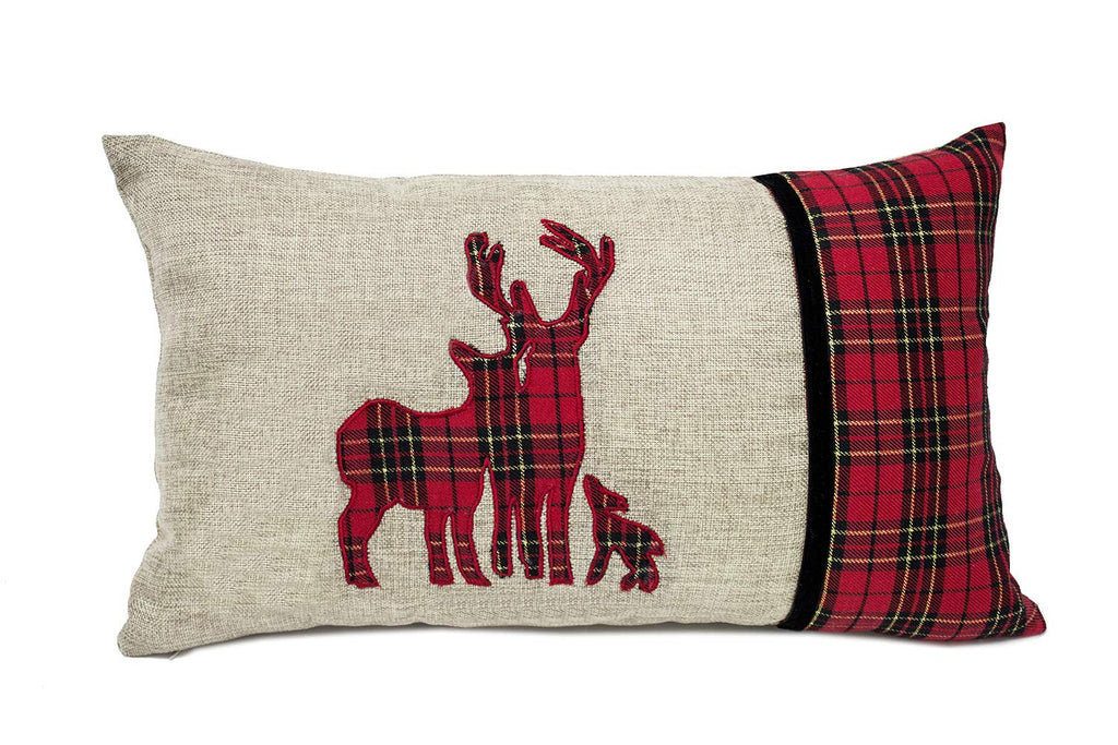 Fennco Styles Holiday Tartan Plaid Deer Christmas Decorative Throw Pillow Cover