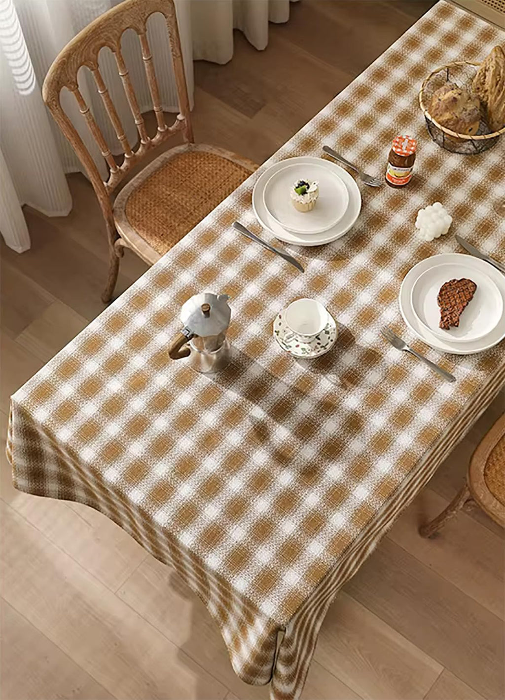 Fennco Styles Plaid Woven 100% Cotton Tablecloth with Pom Pom - Green Table Cover for Winter Holiday Décor, Banquet, Family Gathering and Special Occasion