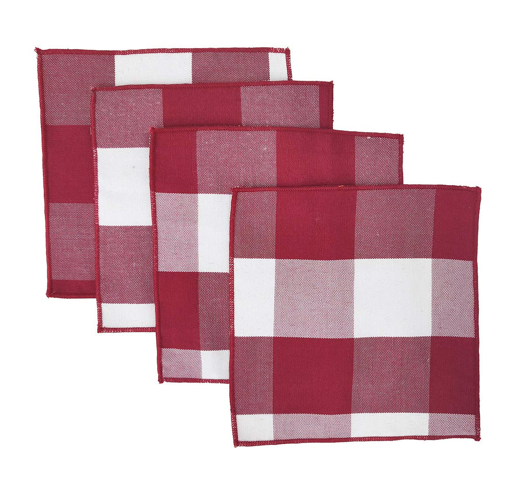 Fennco Styles Buffalo Check Double Layers Reversible Coasters 6"W x 6"L, Set of 4 - Handmade in USA - Plaid Cocktail Napkins for Everyday Use and Special Occasion