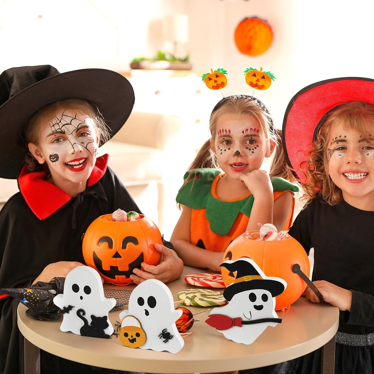 Cute Ghost Halloween Wooden Decor Set of 3