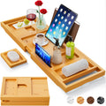 Premium Natural Bamboo, Expandable Bathtub Tray Caddy - Unique House Warming Gifts