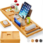 Premium Natural Bamboo, Expandable Bathtub Tray Caddy - Unique House Warming Gifts
