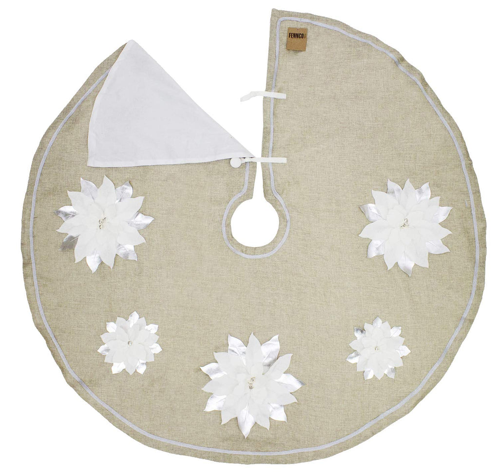 Fennco Styles Unique 3D Poinsettia Christmas Tree Skirt 53 Inch Round - Natural Christmas for Holiday Decoration, Home Décor and Special Events