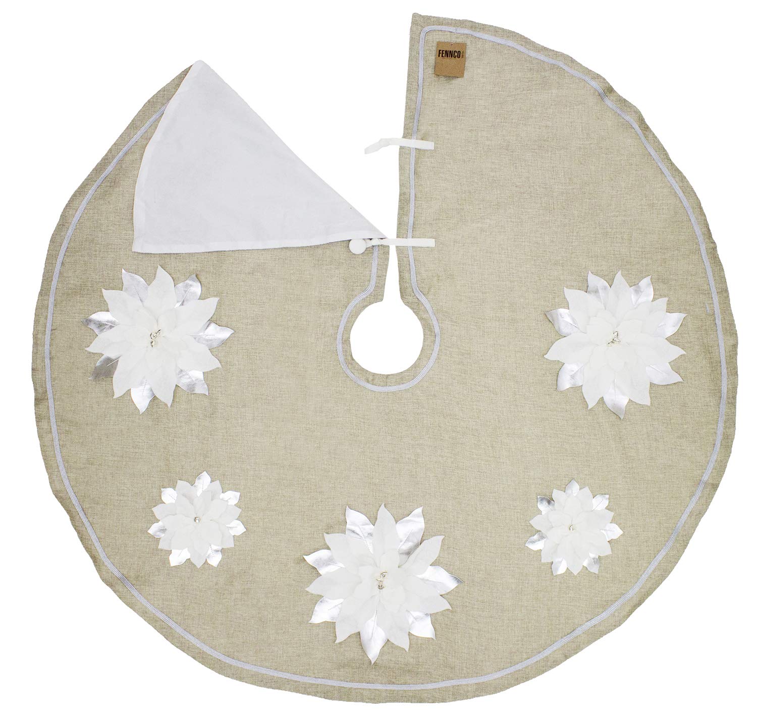 Fennco Styles Unique 3D Poinsettia Christmas Tree Skirt 53 Inch Round - Natural Christmas for Holiday Decoration, Home Décor and Special Events