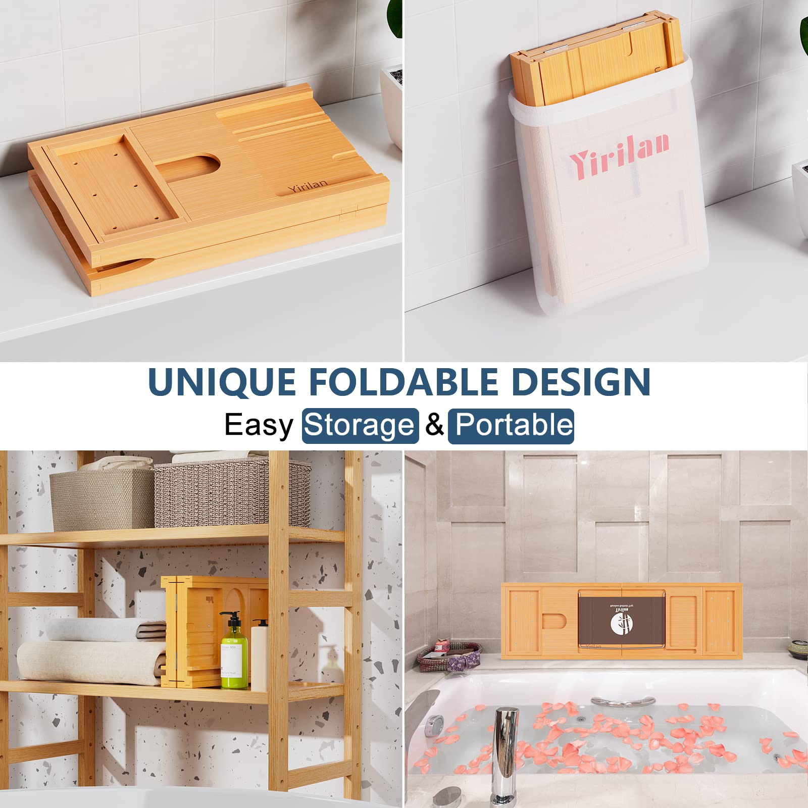 Premium Natural Bamboo, Expandable Bathtub Tray Caddy - Unique House Warming Gifts