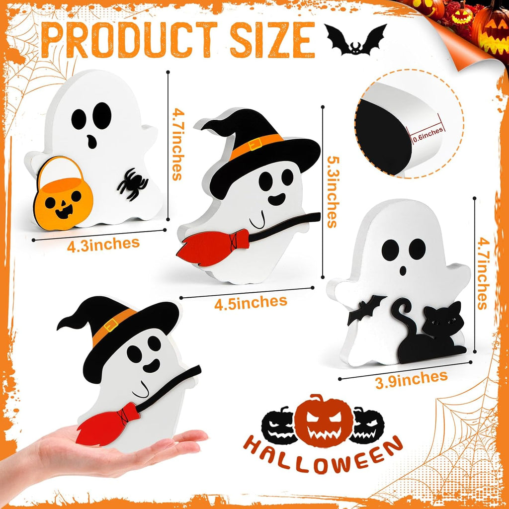 Cute Ghost Halloween Wooden Decor Set of 3