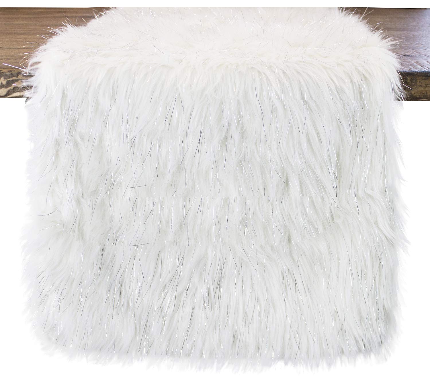Fennco Styles Holiday Christmas Decorative Exquisite Faux Fur with Silver Metallic Thread Table Runner