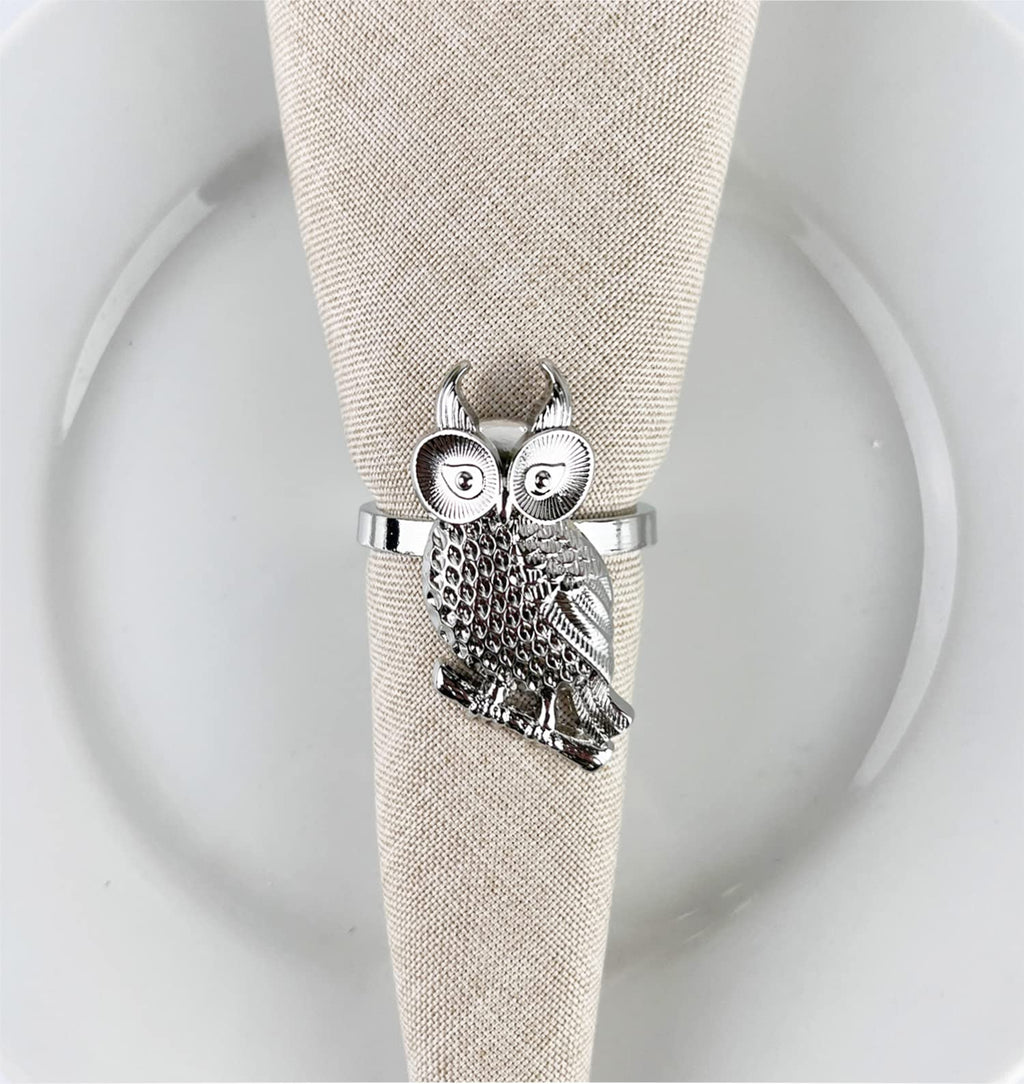 Fennco Styles Perched Owl Metal Napkin Rings, Set of 4 - Animal Napkin Holders for Home Décor, Dining Table, Banquets, Family Gathering and Special Occasions