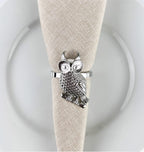 Fennco Styles Perched Owl Metal Napkin Rings, Set of 4 - Animal Napkin Holders for Home Décor, Dining Table, Banquets, Family Gathering and Special Occasions