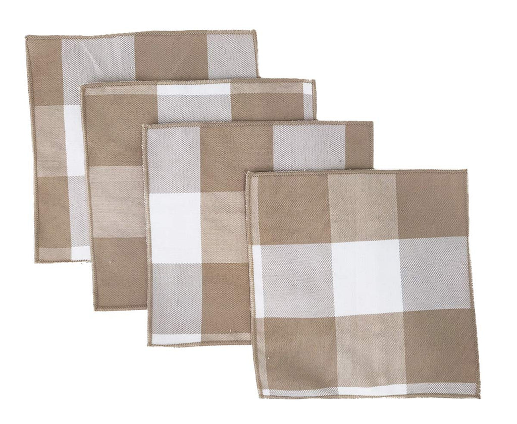Fennco Styles Buffalo Check Double Layers Reversible Coasters 6"W x 6"L, Set of 4 - Handmade in USA - Plaid Cocktail Napkins for Everyday Use and Special Occasion