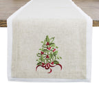 Fennco Styles Embroidered Holly Christmas Tree Double-Layer Holiday Tablecloth