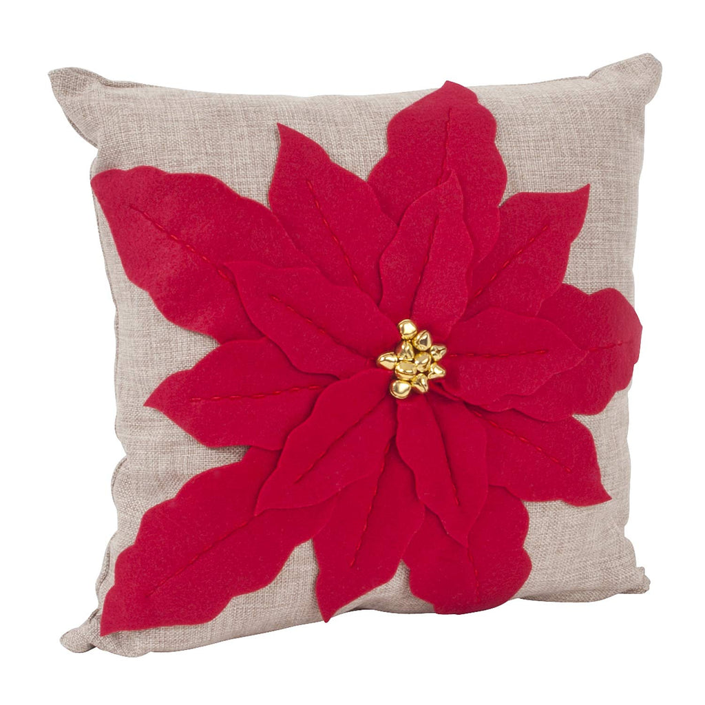 Fennco Styles Christmas Unique 3D Poinsettia Decorative Throw Pillow Cover 17 x 17 Inch - Holiday Flower Pillow for Everyday Use, Couch, Living Room and Bedroom Décor