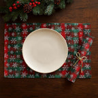 Fennco Styles Red & Green Tartan Plaid Snowflakes Holiday Placemats 13" X 18", Set of 4 - Modern Table Mats for Christmas Décor, and Winter Festivals