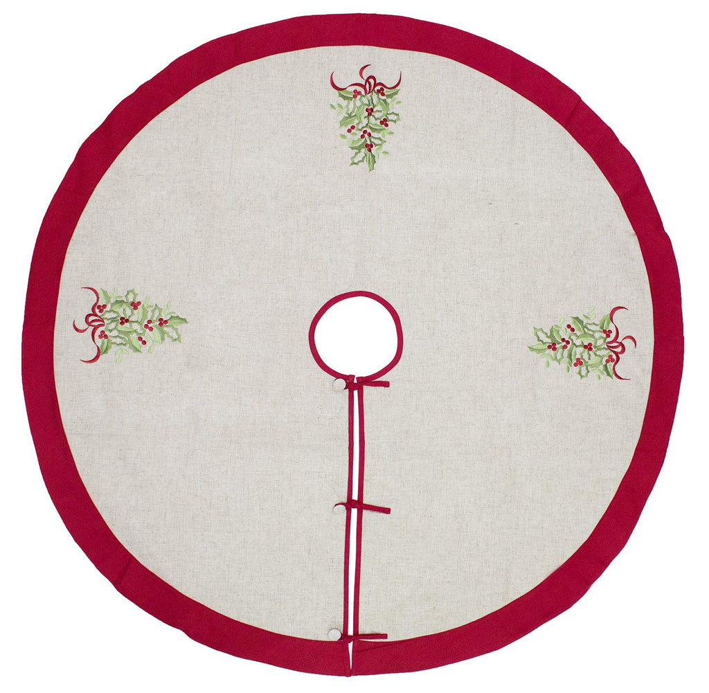 Fennco Styles Embroidered Holly Christmas Tree Holiday Decorative Tree Skirt