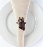 Fennco Styles Perched Owl Metal Napkin Rings, Set of 4 - Animal Napkin Holders for Home Décor, Dining Table, Banquets, Family Gathering and Special Occasions