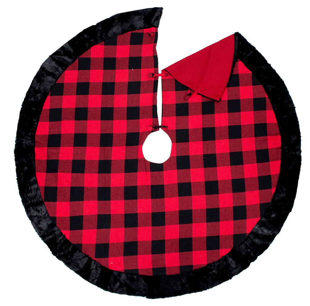 Fennco Styles Red & Black Buffalo Plaid Christmas Tree Skirt 53" Round - Holiday Tree Skirt for Home, Christmas Tree, Winter Festivals, Office, School Décor