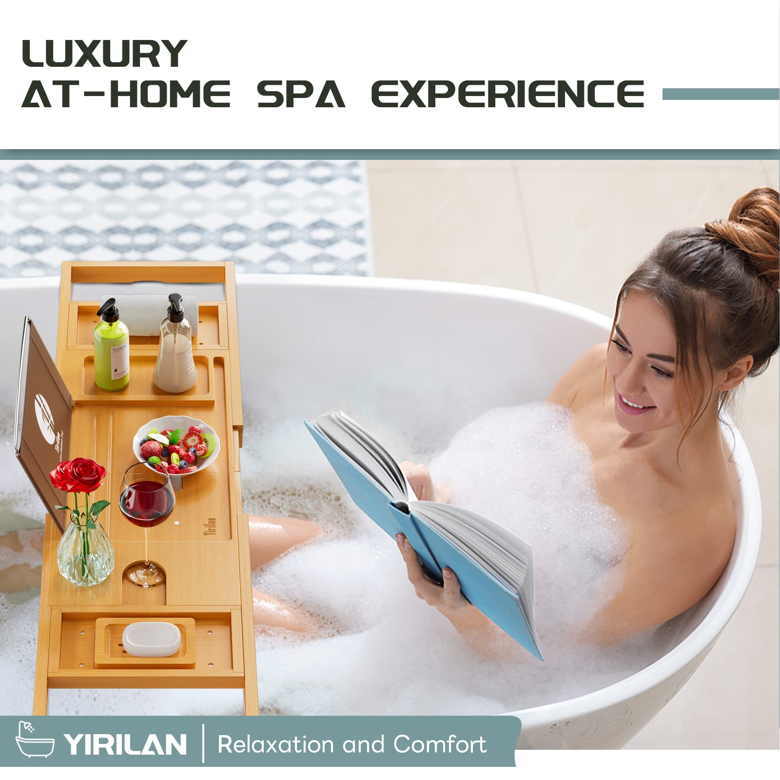 Premium Natural Bamboo, Expandable Bathtub Tray Caddy - Unique House Warming Gifts
