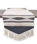 Fennco Styles Geometric Design Canvas Cotton Table Runner with Tassels – 14”W x 71”L Table Cover for Home Décor, Dining Table, Banquets, Holidays and Special Occasions