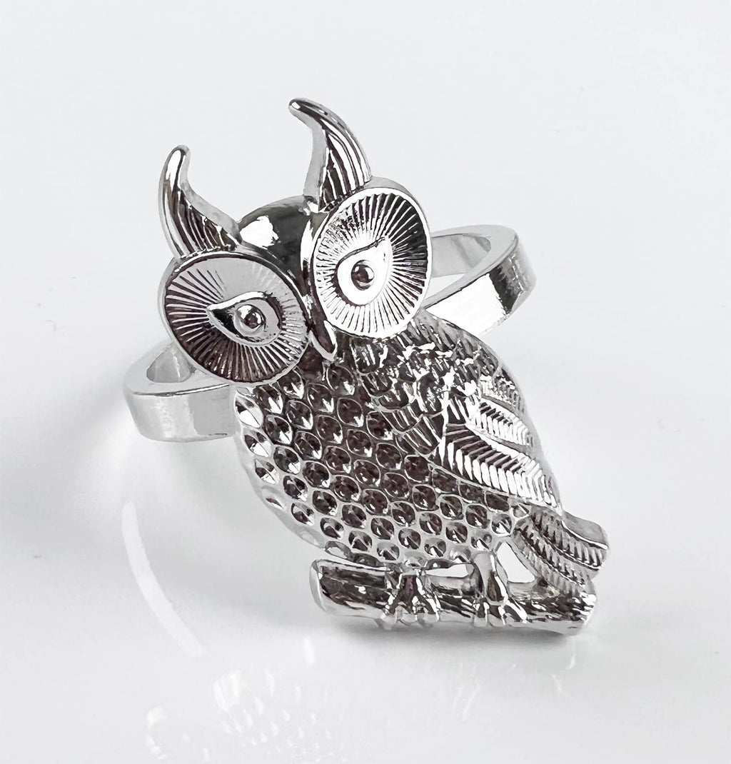 Fennco Styles Perched Owl Metal Napkin Rings, Set of 4 - Animal Napkin Holders for Home Décor, Dining Table, Banquets, Family Gathering and Special Occasions
