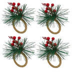 Fennco Styles Handmade Christmas Decorative Napkin Rings, Set of 4 - Green Napkin Holders for Home, Dining Room, Banquet, Family Gathering, Holiday Decor and Special Occasion