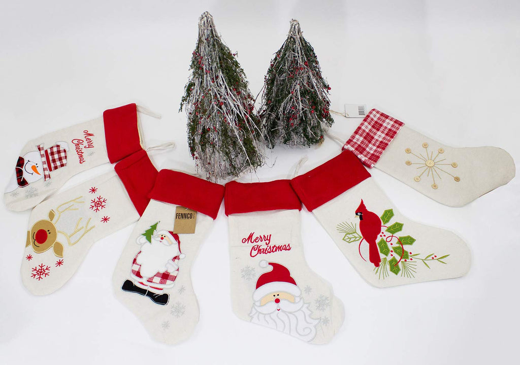 Fennco Styles Holiday Christmas Patterned Linen Hanging Stocking