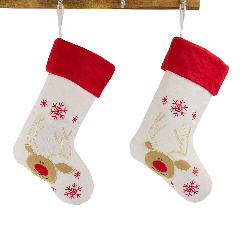 Fennco Styles Holiday Christmas Patterned Linen Hanging Stocking