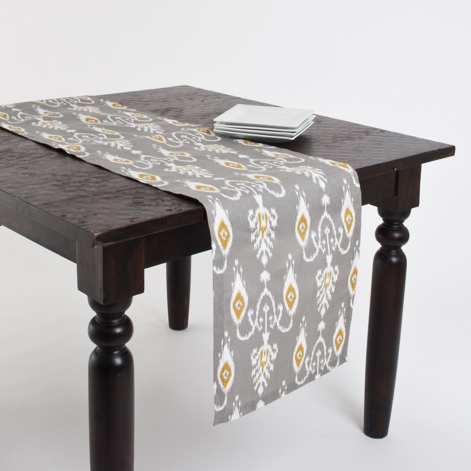 Fennco Styles Bansuri Ikat Design Cotton Table Runner 16" W x 72" L - Gray Rectangular Table Cover for Home, Dining Table Decor, Banquets, Family Gathering and Special Occasion
