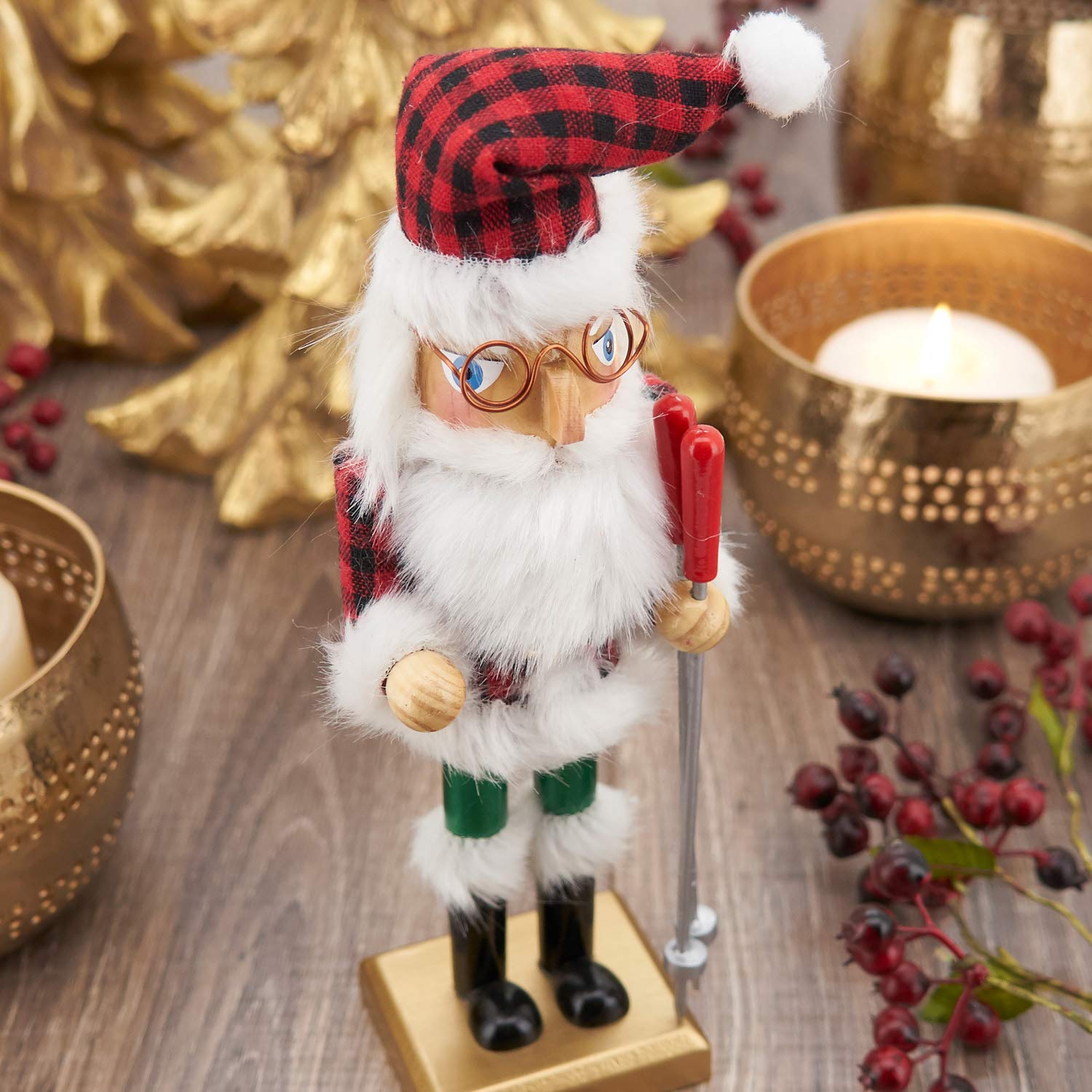 Fennco Styles Handmade Wood Creative Christmas Figurine - Multicolor Buffalo Plaid Nutcracker for Christmas Décor, Holiday, Home, Tabletop and Kids Room Decorations