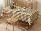 Fennco Styles Plaid Woven 100% Cotton Tablecloth with Pom Pom - Green Table Cover for Winter Holiday Décor, Banquet, Family Gathering and Special Occasion