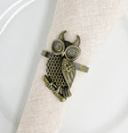 Fennco Styles Perched Owl Metal Napkin Rings, Set of 4 - Animal Napkin Holders for Home Décor, Dining Table, Banquets, Family Gathering and Special Occasions