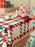 Fennco Styles Red and Green Holiday Plaid Pom Pom Christmas Tablecloth - Cotton Blend Festive Table Cover for Winter Holidays, Banquets, Family Gatherings and Special Occasions