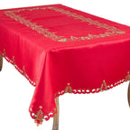 Fennco Styles Pandoro Collection Holiday Embroidered Christmas Tree Cutwork Border Table Linens – Ivory and Red Table Linens for Christmas Dinner, Family Gathering, Special Events and Home Décor