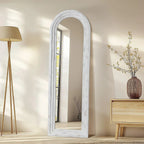 MELOMOIR Arched Full Length Mirror with Solid Wood Frame, Rustic Farmhouse Floor Mirror with Stand, Free Standing Leaning Hanging, for Bedroom Living Room Dressing Room