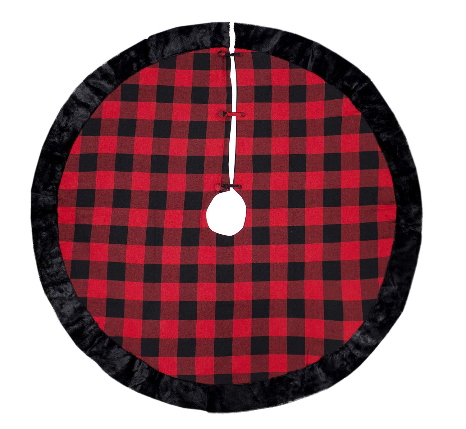 Fennco Styles Red & Black Buffalo Plaid Christmas Tree Skirt 53" Round - Holiday Tree Skirt for Home, Christmas Tree, Winter Festivals, Office, School Décor