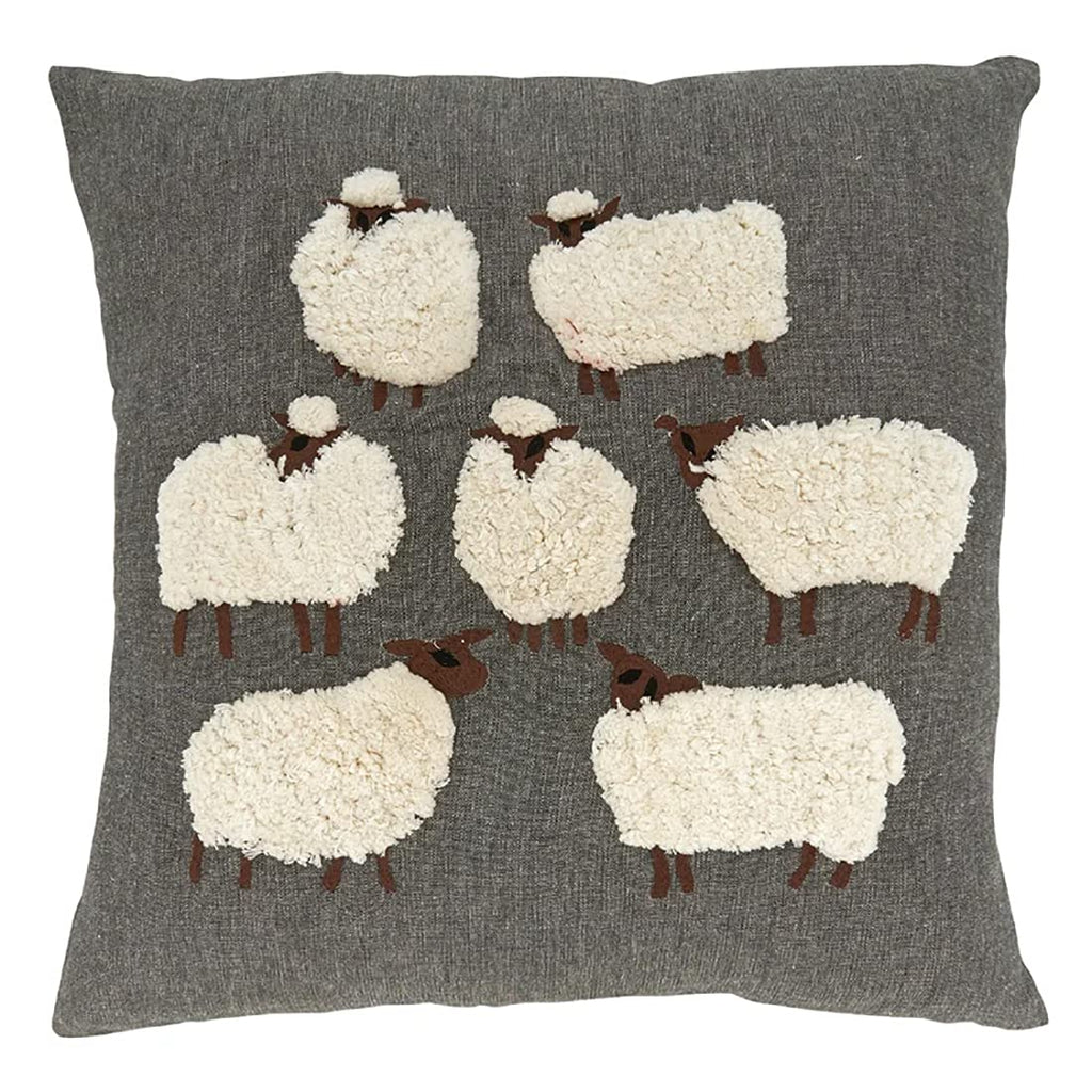 Fennco Styles Embroidered Sheep Cotton Decorative Throw Pillow 18" W x 18" L - Grey Animal Cushion for Home, Couch, Living Room and Office Décor (Natural, Pillow Cover)