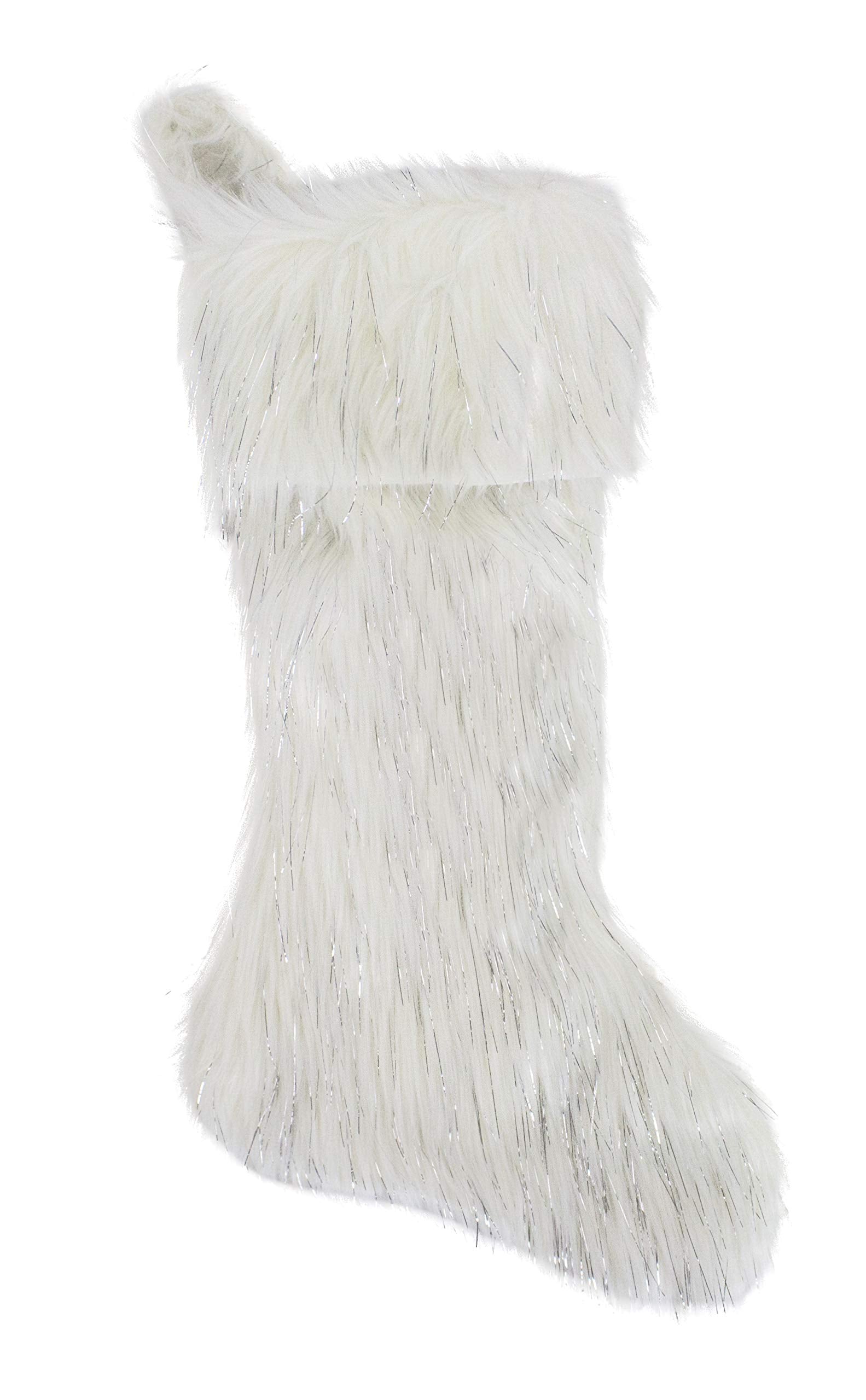 Fennco Styles Holiday Christmas Decorative Exquisite Faux Fur with Silver Metallic Thread Tree Skirt - 2 Colors