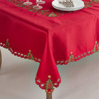 Fennco Styles Pandoro Collection Holiday Embroidered Christmas Tree Cutwork Border Table Linens – Ivory and Red Table Linens for Christmas Dinner, Family Gathering, Special Events and Home Décor
